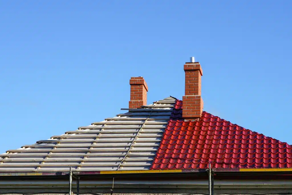 Roof of a house being replaced