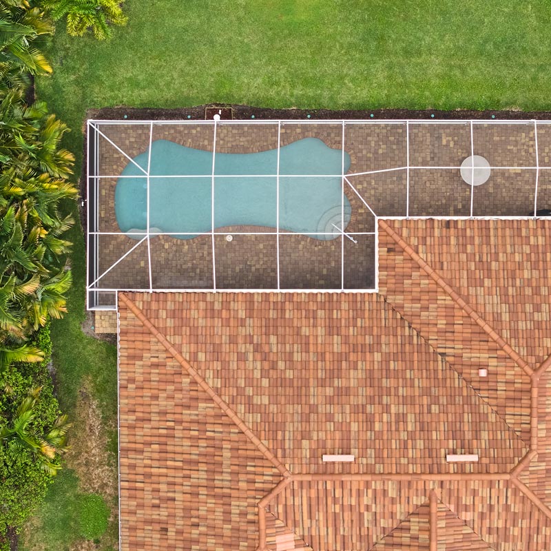aerial view of clay tile roof